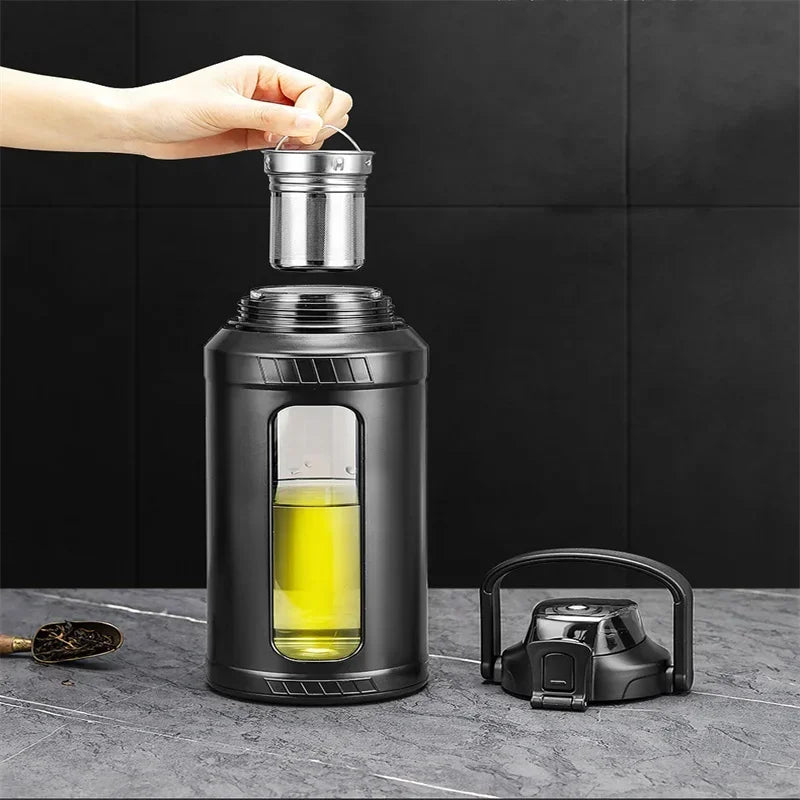 AquaLuxe™  High Borosilicate Glass Water Bottle with Removable Straw & Carry Handle with Infuser