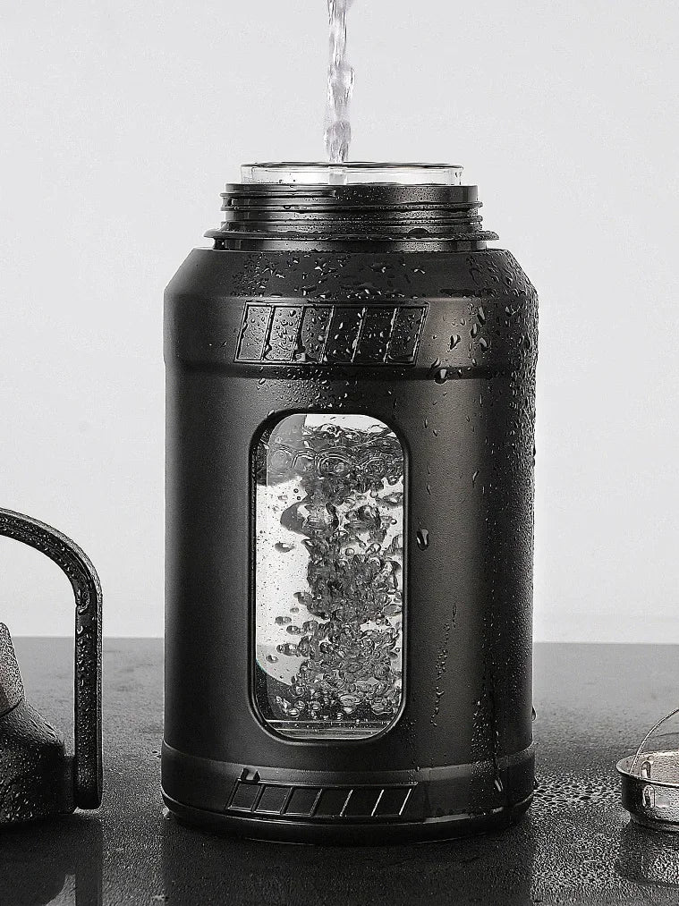 AquaLuxe™  High Borosilicate Glass Water Bottle with Removable Straw & Carry Handle with Infuser