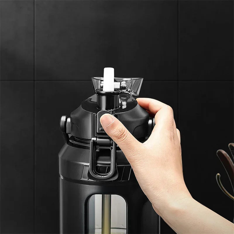 AquaLuxe™ High Borosilicate Glass Water Bottle with Removable Straw & Carry Handle with Filter