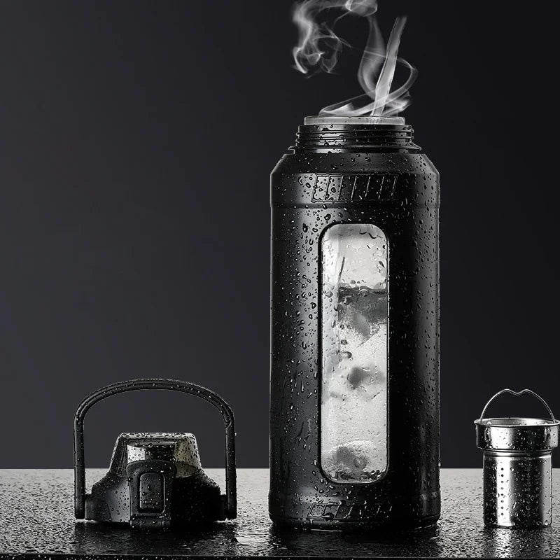 AquaLuxe™  High Borosilicate Glass Water Bottle with Removable Straw & Carry Handle with Infuser