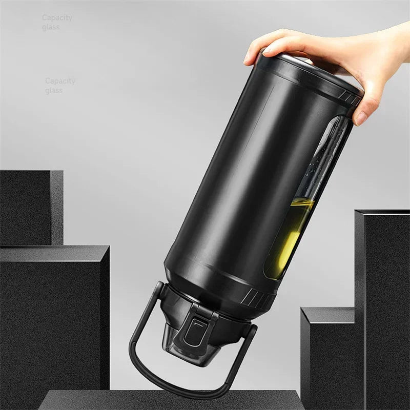 AquaLuxe™  High Borosilicate Glass Water Bottle with Removable Straw & Carry Handle with Infuser