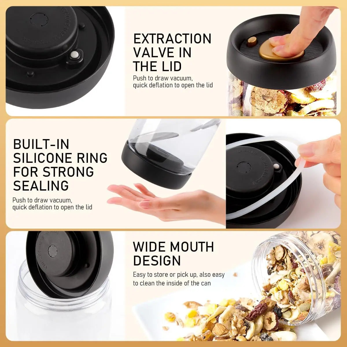 LuxeSeal™ Manual Vacuum Glass Storage Jar – The Art of Fresh Preservation