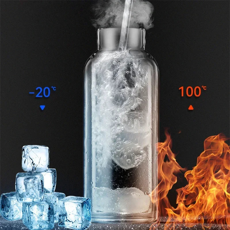 AquaLuxe™ High Borosilicate Glass Water Bottle with Removable Straw & Carry Handle with Filter