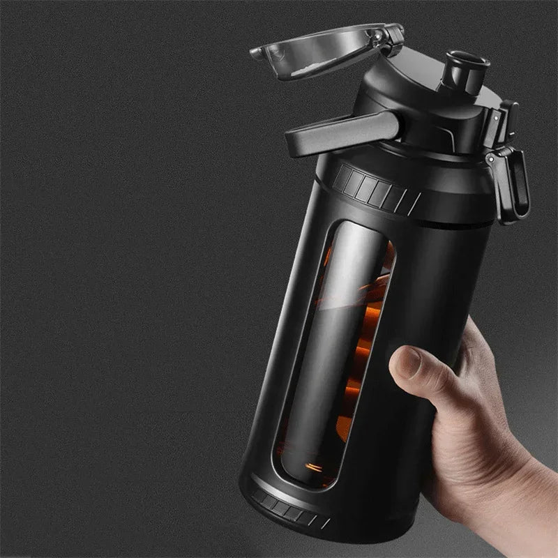 AquaLuxe™ High Borosilicate Glass Water Bottle with Removable Straw & Carry Handle with Filter