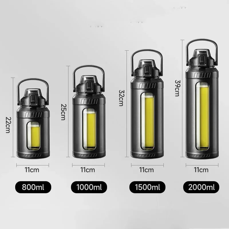 AquaLuxe™ High Borosilicate Glass Water Bottle with Removable Straw & Carry Handle with Filter