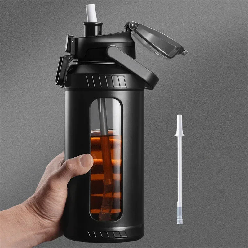 AquaLuxe™  High Borosilicate Glass Water Bottle with Removable Straw & Carry Handle with Infuser