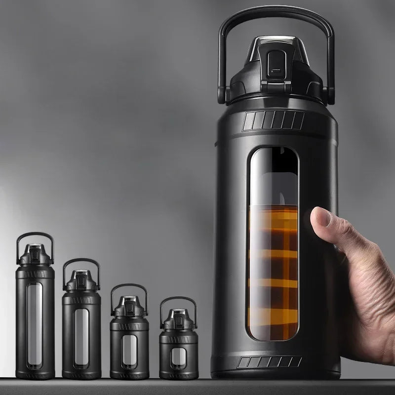 AquaLuxe™ High Borosilicate Glass Water Bottle with Removable Straw & Carry Handle with Filter
